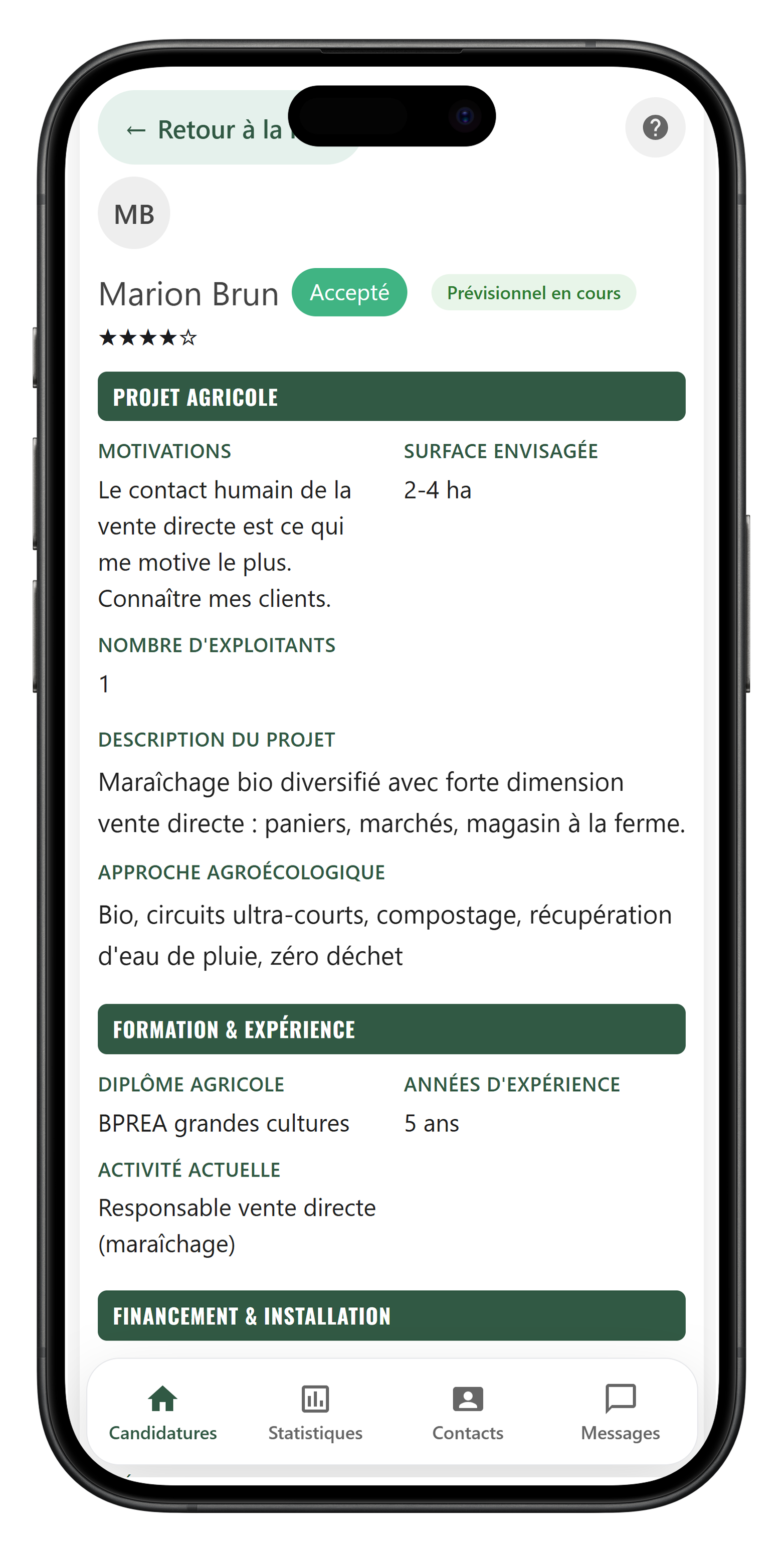 Profil détaillé du repreneur